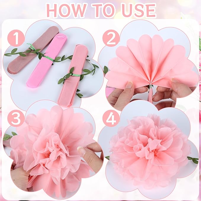 Pink Flower Garland for Backdrop - 2 Pcs Hanging Paper Flower Garlands for Wedding Arch Baby Shower Decor, 8.2 Ft Artificial Floral Vines for Living Room Wall Birihday Party Decoration