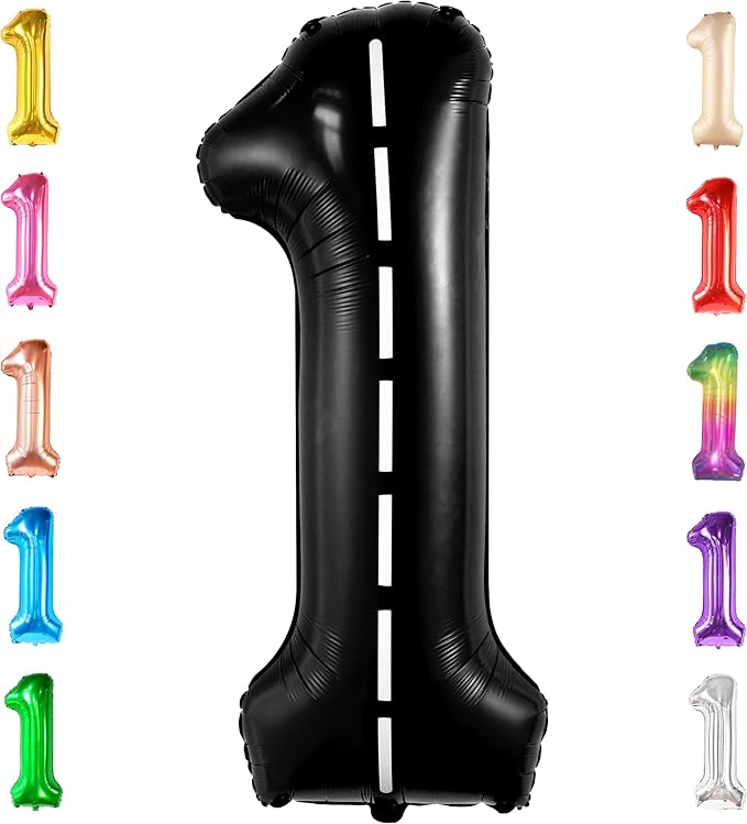 KatchOn, Giant, Checkered 1 Balloon - 40 Inch | Black Number 1 Road Balloon | Fast One Birthday Decorations for Boys | One Happy Dude Balloons, 1 Happy Dude Birthday Decorations | Race Car 1 Balloon