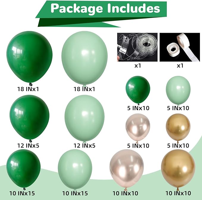 Christmas Balloon Arch Kit Green and Gold Balloon Garland Emerald Forest Hunter Dark Green Sage Champagne Gold Metallic Party Balloon for Xmas Ugly Sweater Friendsmas Holiday Party Decoration