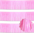 3 Pack 10 Ft Macaron Pink Foil Fringe Garland Metallic Streamers Tinsel Banner Wall Hanging Garland Backdrop for Parade Floats, Halloween, Christmas, Thanksgiving, New Year Party Decorations