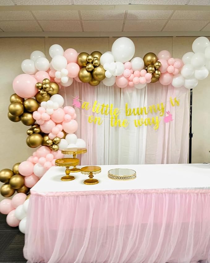 Pink and White Gold Balloons Garland Arch Kit with Stars 200Pcs - Girl Birthday Decorations 5 10 12 18 inch Balloon for Engagement Birthday Baby Shower Wedding Bridal Shower Party Decorations