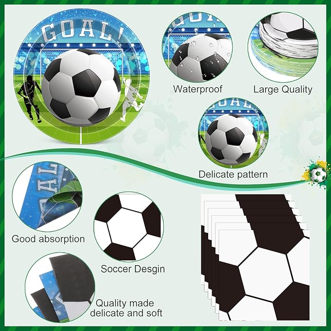 Ceenna 452 Pcs Soccer Party Supplies for 50 Guests, Soccer Paper Plates Napkins Cups Tablecloth Cutlery Straw Disposable Tableware for Men Birthday Sports Theme Day Party Decorations