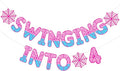 TaoBary Spider Theme 4th Birthday Banner, Pre-strung Swinging into 4 Banner, Spider 4th Birthday Decorations Party Supplies for Kids, Fourth Decor for 4 Year Old Boys Girls (Pink and Blue)