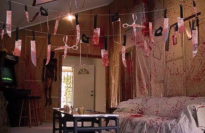 Halloween Party Decorations Bloody Banner: Horror Scary Garland Decor for Creepy Movie Theme Birthday Carnival Spooky Props Supplies, 4PCS