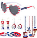 4th of July Bulk Patriotic Party Accessories.Independence Day Supplies Include Patriotic Sunglasses Drop Earrings Necklaces Bracelets.Red White Blue Party Accessories and Memorial Day Parades Supplies