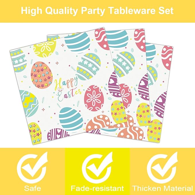 40 Pack Easter Plates and Napkins Party Supplies Set, Easter Egg Disposable Paper Dinner Plates and Napkins for Spring Party Supplies Decorations Serves 20 Guests