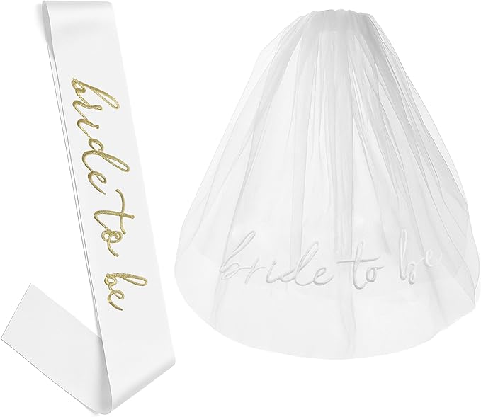 Embroidery Bride To Be Veil and Sash Set White Bachelorette Party Favors Accessories for Bridal Showers Engagement Party Decorations