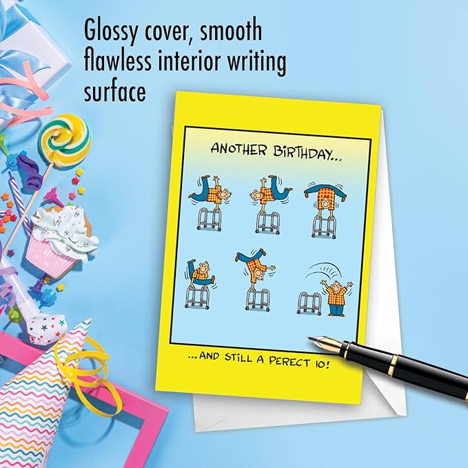 NobleWorks - 1 Happy Birthday Greeting Card Funny - Cartoon Comic Humor, Celebrate Birthdays Notecard - Perfect 10 C7243BDG