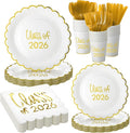 Class of 2026 Graduation Party Supplies, 175 Pcs Congrats Grad Paper Plates Napkins and Cups Cutlery Disposable Tableware Set for College High School Congrats Decorations, Serves 25 (Gold)