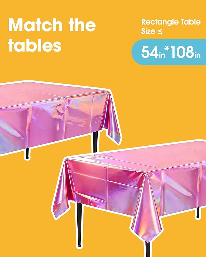 Iridescent Pink Plastic Table Cloth - 4 Pack 54" × 108" Rectangle Disposable Tablecloths for 6FT Tables, Table Cover for Party, Holiday & Gathering Use