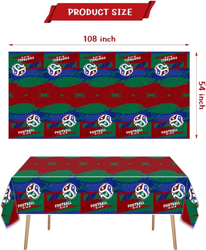 2Pcs Football Birtrhday Party Tablecloth |108 x 54 Inch| Soccer Disposable Rectangle Tablecover Party Supplies