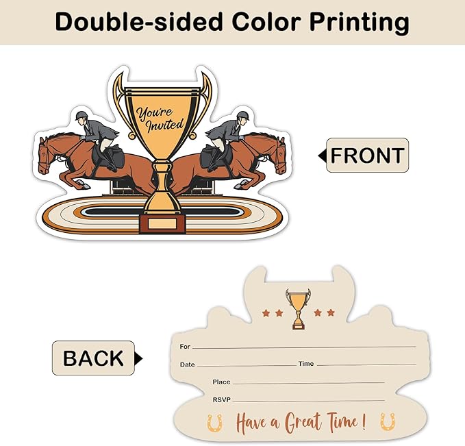 REWIDPARTY Horse Race Party Invitations with Envelopes & Stickers（Set of 15）Horse Racing Champion Shaped Fill-in Invitations Kentucky Derby Invite Cards Horse Race Party Supplies for Teens Adults