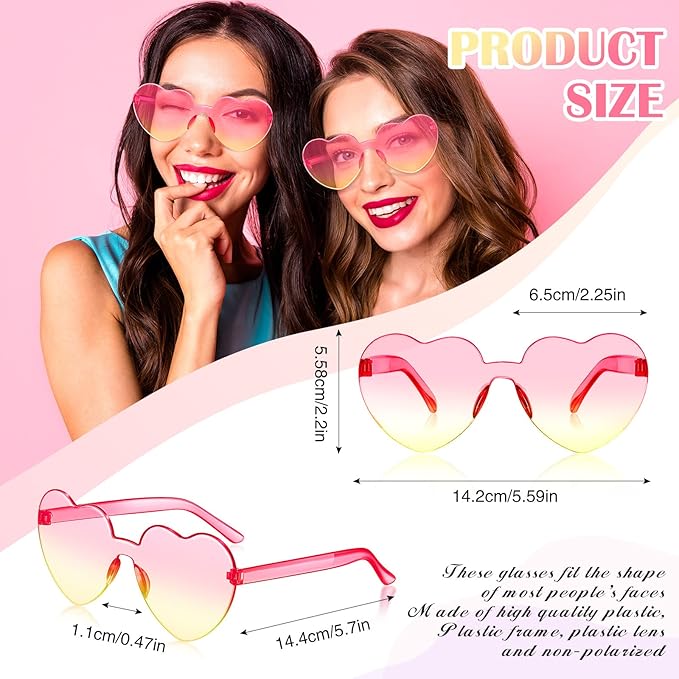 Frienda 8 Pairs Heart Shaped Sunglasses for Women Rimless Heart Glasses Candy Color Sunglasses for Party Favor