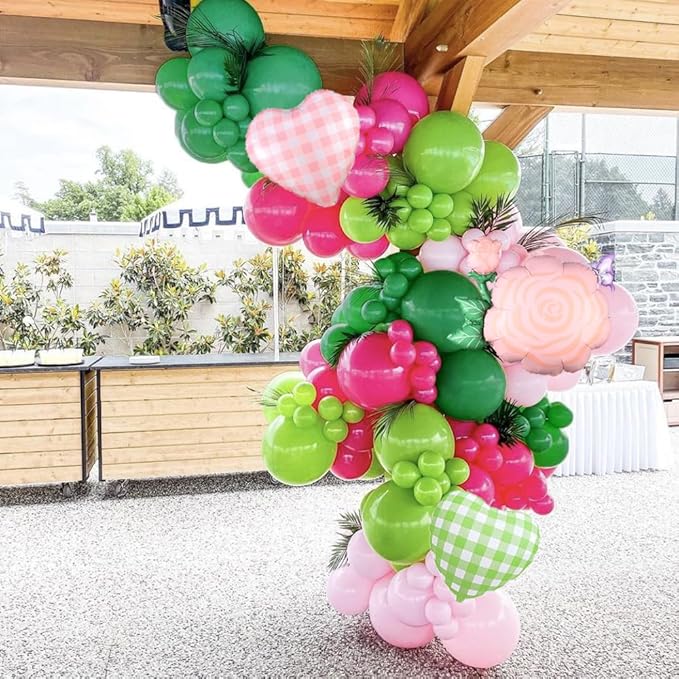 Pink and Green Balloon Garland Arch Kit, 149pcs Pastel Pink Green Latex Balloons with Rose Flower Foil Balloon for Fairy Wonderland Spring Garden Girls Birthday Summer Safari Party Decorations