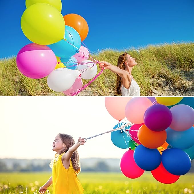 ASIYUHY 100 PCS Party Balloons Assorted Colors 12 Inch Rainbow Balloons with 65FT Ribbon Thick Latex Colorful Balloon Multicolor Bright Balloons for Kids Birthday Rainbow Party Weddings Decorations