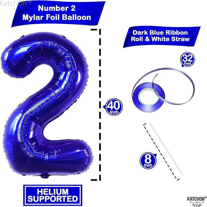 KatchOn, Giant, Royal Blue 2 Balloon - 40 Inch | Royal Blue Number Balloons 2 | Baby Shark Balloons 2nd Birthday Decorations for Boys | 2 Year Old Balloons for 2 Year Old Birthday Decorations Boy