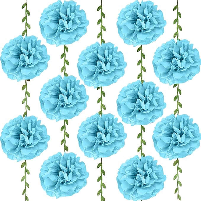 Blue Flower Garland for Backdrop - 2 Pcs Hanging Artificial Floral Garlands for Room Wall Table Home Decor, 8.2 Ft Faux Paper Flower Vines for Garden Wedding Arch Party Decoration
