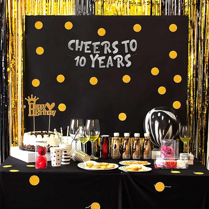 Pre-Strung Cheers to 10 Years Silver Glitter Banner - 10th Birthday and Anniversary Decorations for Boys and Girls - Party Supplies and Gifts