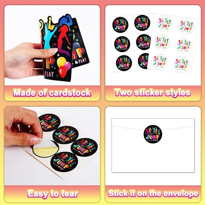 Qyeahkj 36pcs Birthday Invitations for Bounce House or Jumping Party Invitations Trampoline Jump Birthday Party Invite Supplies Favors, 36 Cards with 36 Envelopes and Stickers