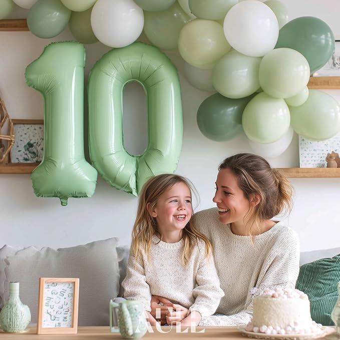 AULE 40 Inch Large 0 Balloon Numbers Sage Green, Big Foil Number Balloons, Giant Helium Happy Birthday Party Decorations for Man and Women, Huge Mylar Anniversary Party Supplies