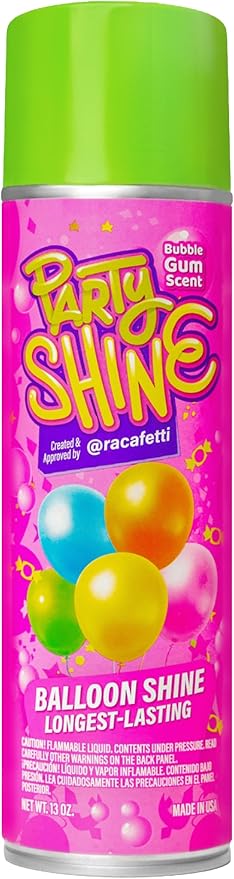 Party Shine Bubble Gum Balloon Shine Spray, Silicone Spray for Latex Balloons, Sweet Bubble Gum Scent, Waterproof, Non-Slip Formula, Balloon Spray Shine Perfect for Party Decorations, 13oz (1 Pack)