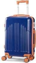 Karl home Carry On Luggage 22x14x9 Airline Approved, ABS Hardshell Suitcase with TSA Lock & Spinner Wheels, Durable Small Suitcase Rolling Luggage for Business Travel, Navy Blue & Brown