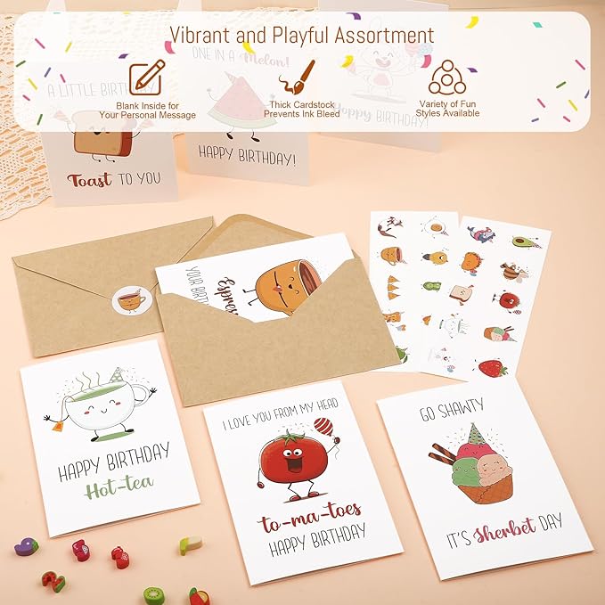 40 Birthday Cards with Envelopes & Stickers Set, 4"x6" Funny Bulk Birthday Card 20 Unique Designs Cute Handmade Greeting Card for Kids, Women, Friends, Family, Work & Office