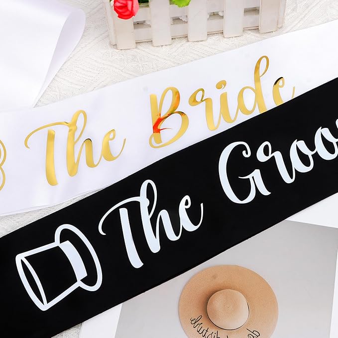 Bride and Groom Sash Just Married Sash The Bride Sash The Groom Sash Bachelorette Party Favors Just Engaged Sash Bridal Sash Engagement Gifts Black White