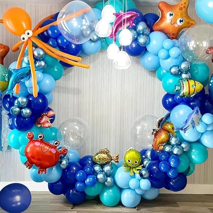 Blue Balloon Arch Kit, 147 Pcs Metallic Macaron Light Navy Blue Balloons Garland with Confetti for Baby Shower Birthday Wedding Ocean Themed Party Decoration