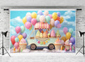 Kate 10x6.5ftSummer Ice Cream Car Backdrop for Photography Colorful Balloons Cake Smash Blue Sky Birthday Party Background for Kids Photo Props