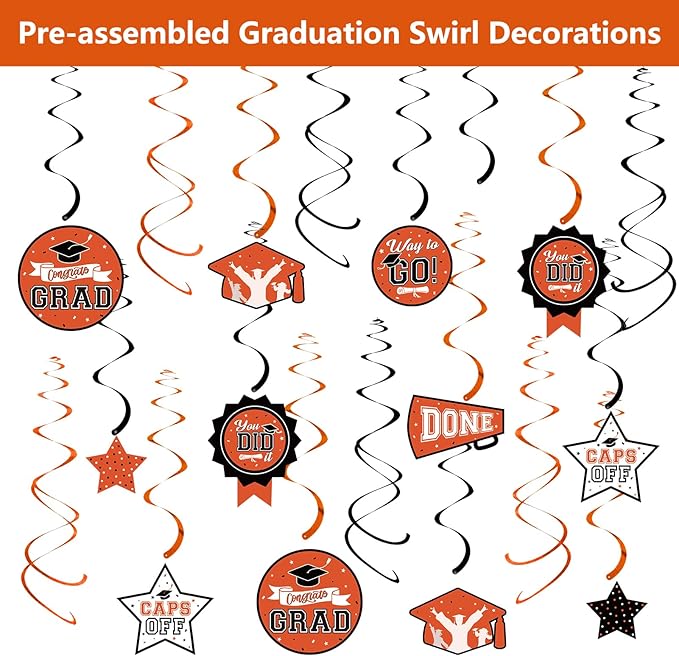 DAZONGE 2026 Orange Graduation Decorations, 265pcs Disposable Graduation Decorations, Class of 2026 Grad Party Supplies for 50 Guests, Tableware Set, Congrats Grad Banner and Hanging Swirls