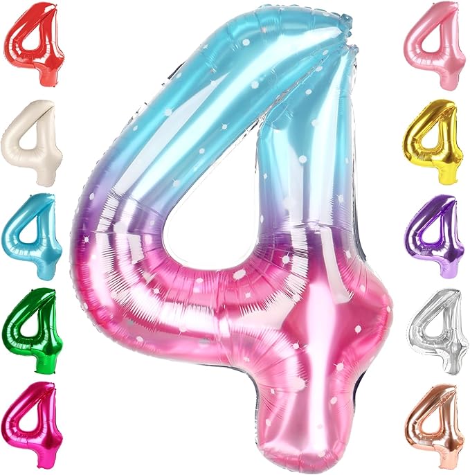 40 Inch Large Numbers Balloon, 4 Pink Purple Blue Ballon for 4th 14 40 44 Birthday Party, Balloon 4 Number for Graduations Wedding Supplies