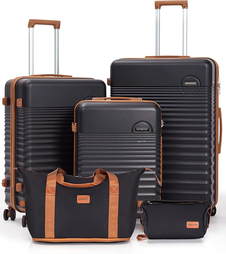 CONCEPTEN Luggage Sets 5 Piece, Suitcases with Wheels, Hardshell Suitcase Set, ABS Carry on Luggage Set with TSA Lock, Travel Luggage