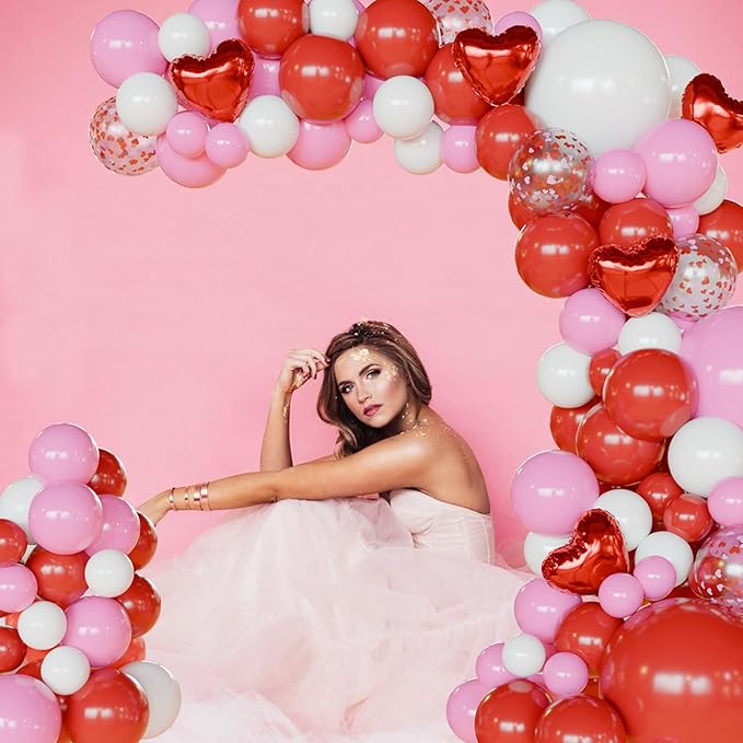 Pink and Red Balloon Arch Kit,112pcs Different Size Pink and Red Balloons,Light Pink Balloons for Birthday Valentines Day Wedding Party Decoration