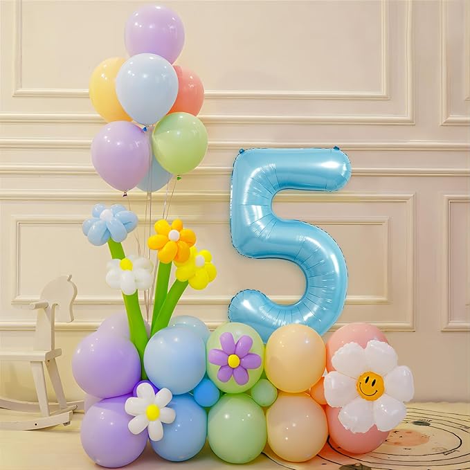 40 Inch light blue Number Balloons, Helium Mylar Foil Number Balloons for Birthdays, Number 5 Balloon for Party Decorations, Birthday Decorations, Wedding, Boy Baby Shower