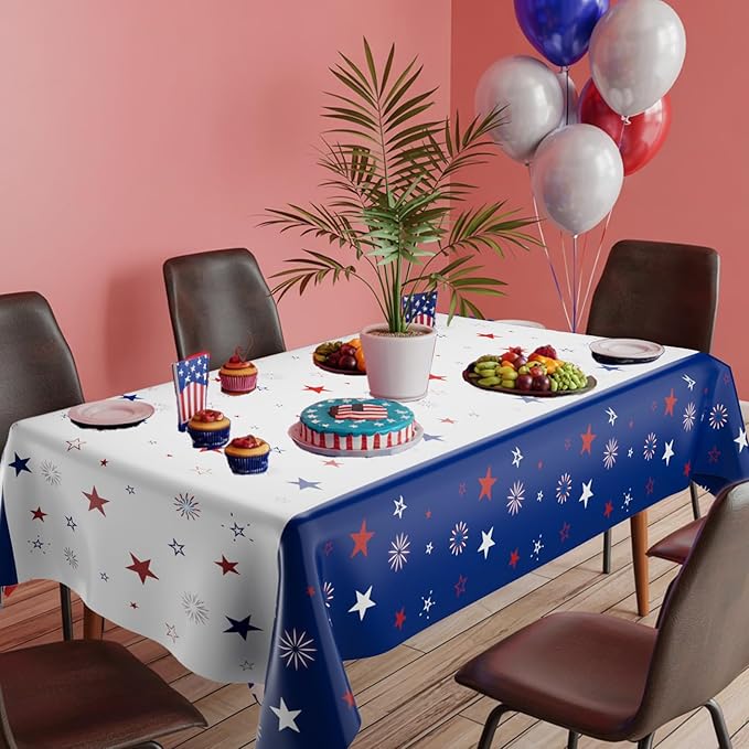 Patriotic Tablecloth Decorations for 4th of July Independence Day, American Flag Plastic Disposable Rectangle Memorial Day Table Cover for Patriotic Themed Party Supplies, 54 x 108 Inch,3 Pack