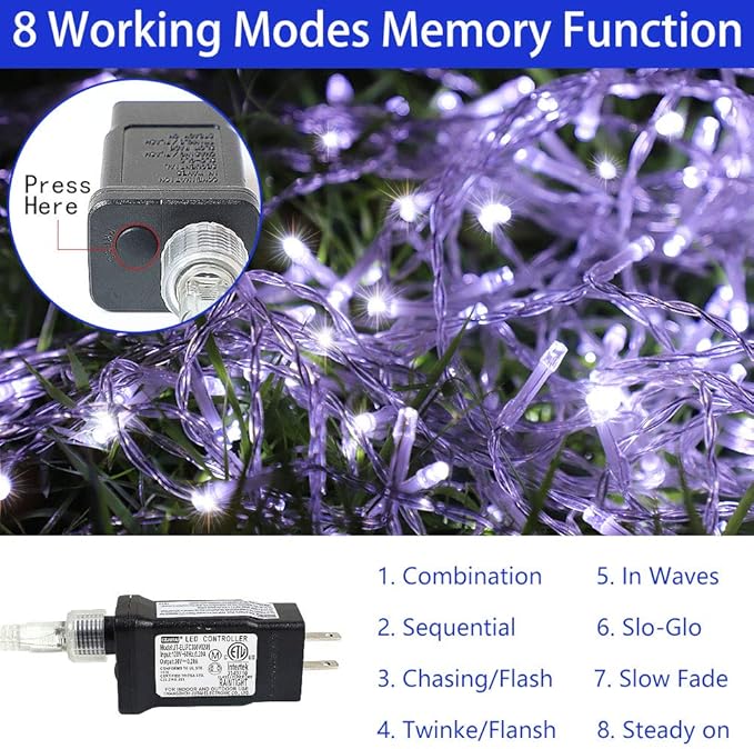 Christmas Decoration Star Lights Outdoor, 320 LED 16.4Ft Christmas Tree Toppers String Lights[8 Modes& Waterproof] for Halloween Xmas New Year Holiday Birthday (Iron-White)