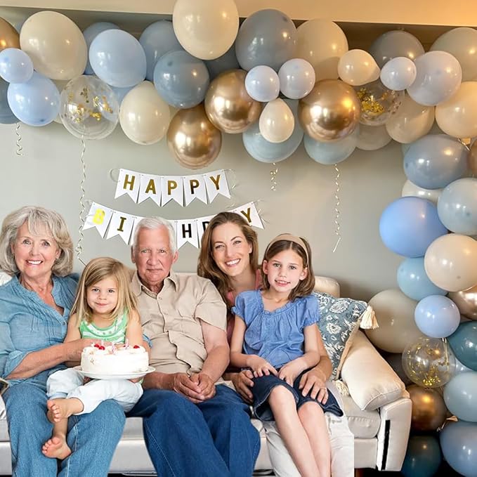 Dusty Blue and Gold Party Balloons, 50pcs 12 Inch Dusty Blue Balloons Sand White Champagne Gold Latex Balloon for Adult Party Anniversary Wedding Bridel Party Decorations