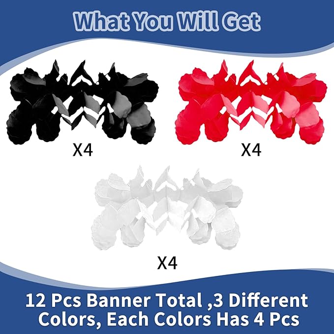 Black-White Red Graduation Streamers Garland - Party Decorations Four-Leaf Clover Hanging Banner for Men Boys Birthday Wedding Baby Bridal Shower Family Gathering Event Supplies Decor Garsellen