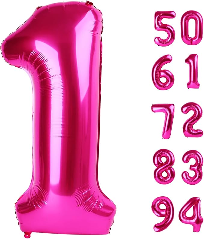 40 Inch Hot Pink 1 Balloon for First Birthday, 1st Number Balloons Birthday Decorations for Girl Kids Toddler Baby, One Giant Number 1 Balloon