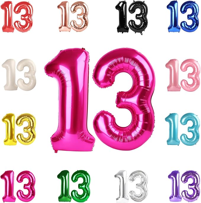 13 Balloon Number, Hot Pink Number 13th 31th Birthday Balloons 40 Inch, 13 or 31 Years Old Hot Pink Birthday Decorations for Boys Girls, 13th Anniversary Decorations