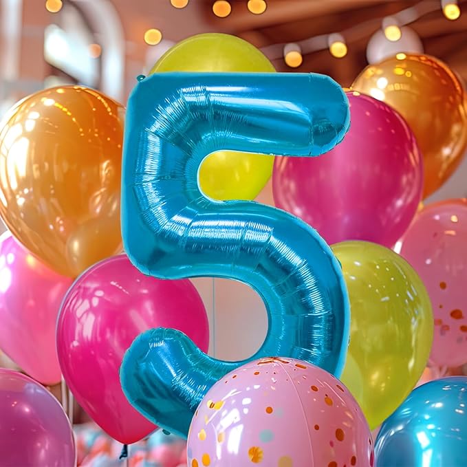 40 Inch Large Blue Number Celebration and Decoration Balloon for Birthday Parties, Graduations, Anniversaries, Weddings, Photo Shoots, Special Events - Helium Foil Mylar (Blue Number 5)