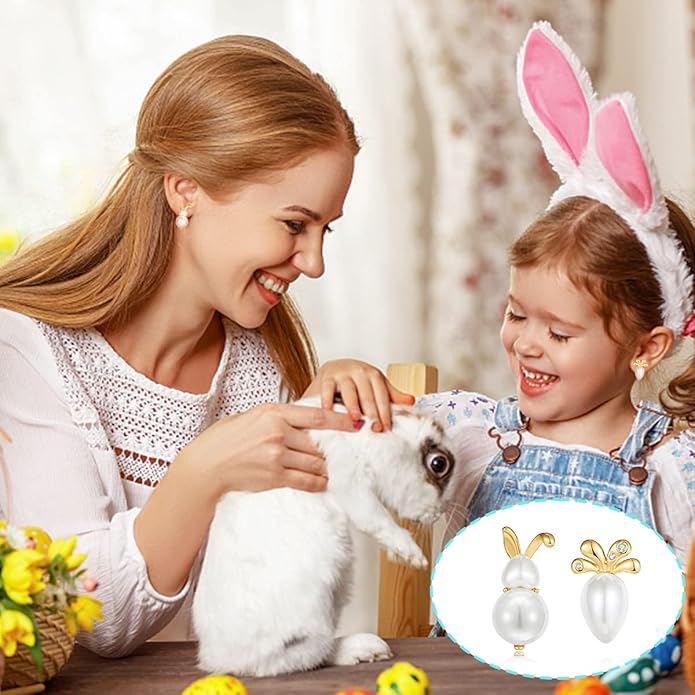 MUYAN Cute Small Easter Bunny Stud Earrings Rabbit Carrot Easter Earrings Holiday Jewelry