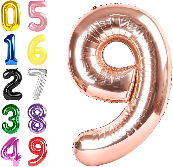 Rose Gold 9 Birthday Balloon, Large 40 Inch Happy 9 19 29 90 Birthday for Men And Women, Foil Balloons Decoratins for Wedding Anniversary, Single, New Year, Halloween Party Syupplies
