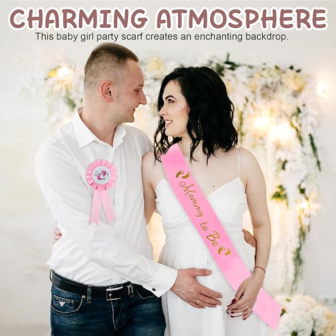 2 Pcs Baby Shower Decorations, Mommy to Be Sash and Daddy to Be Badge Set, It's a Themed Party Supplies for Baby Shower and Gender Reveal Decoracion (Pink 2 Pcs)