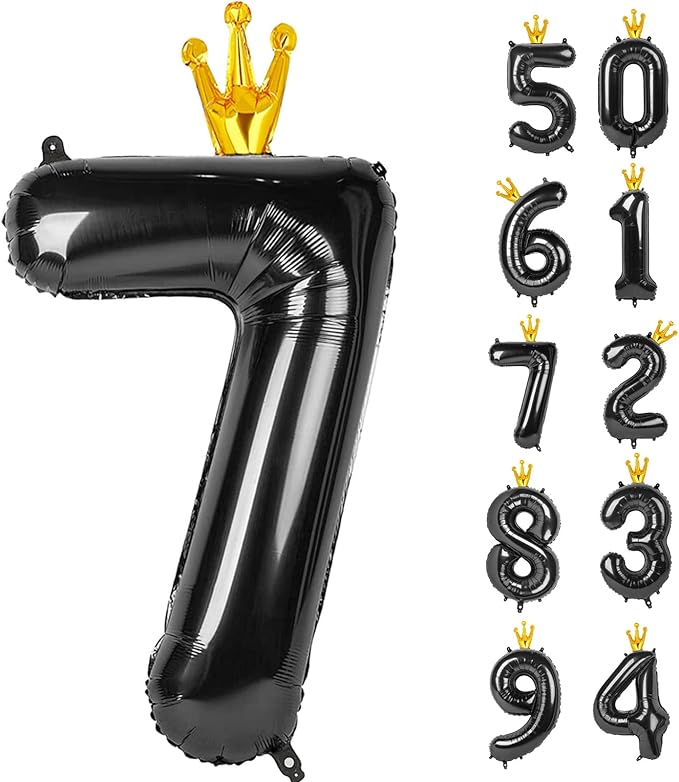 Black 7 Balloon, 40 Inch Number Balloons, Black Party Decorations, 7th Balloons Number, 17th 27th 37th 47th, Black Seven Birthday Decorations, Number 7