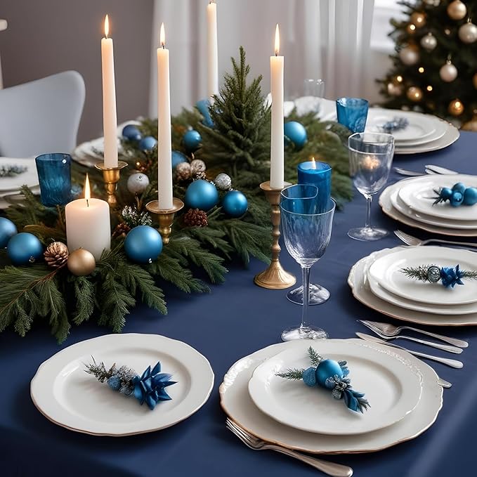 12 Pack Plastic Navy Blue Tablecloth, 54 X 108 Inch Graduation Scalloped Table Cloth for Rectangle Table Disposable Spring Tablecloth for Picnic Birthday Dinner Holiday Graduation Celebration Party