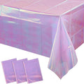FunnyPars 3 Pack Light Purple Plastic Tablecloths for Rectangle Tables, Shiny Disposable Laser Rectangle Table Covers Foil Tablecloth Iridescent Party Decoration Birthday Bridal Wedding, 39x108 Inch