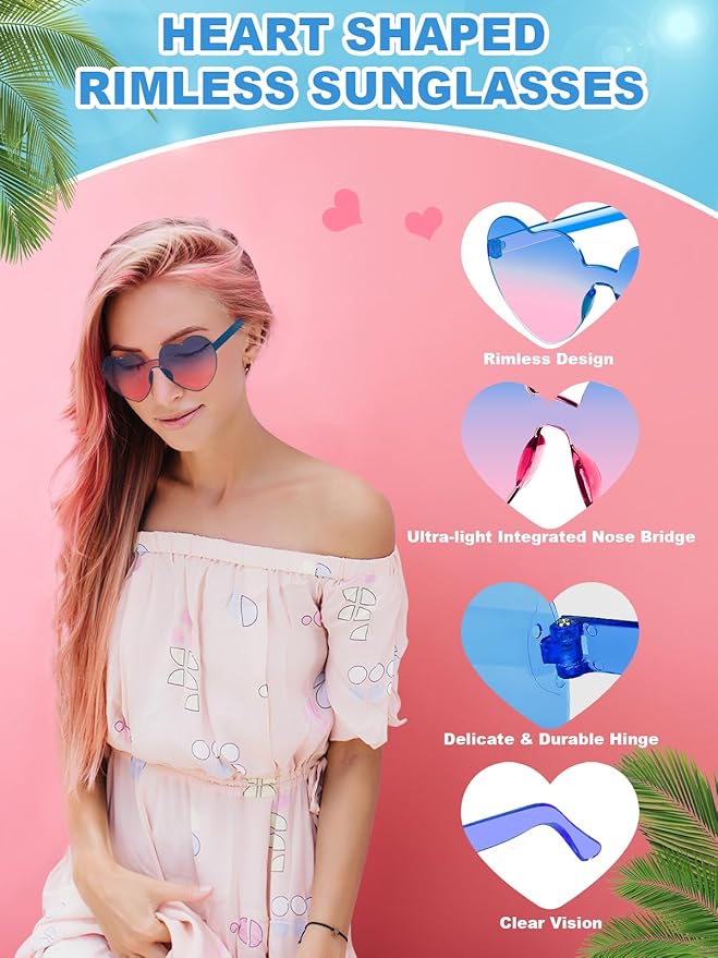 12 Pairs Heart Shaped Sunglasses for Women Colorful Glasses Fun Trendy Transparent Heart Sunglasses Party Favor