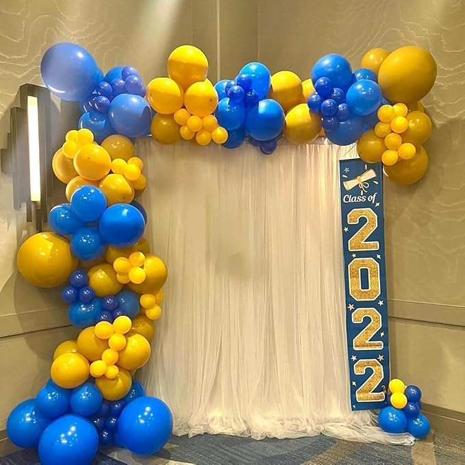 Royal Blue and Yellow Balloon Garland Kit, 100pcs Royal Blue and Yellow Balloon Arch Kit with Different Sizes 18/12/10/5 inch Balloons for Birthday Wedding Anniversary Bachelorette Party Decorations
